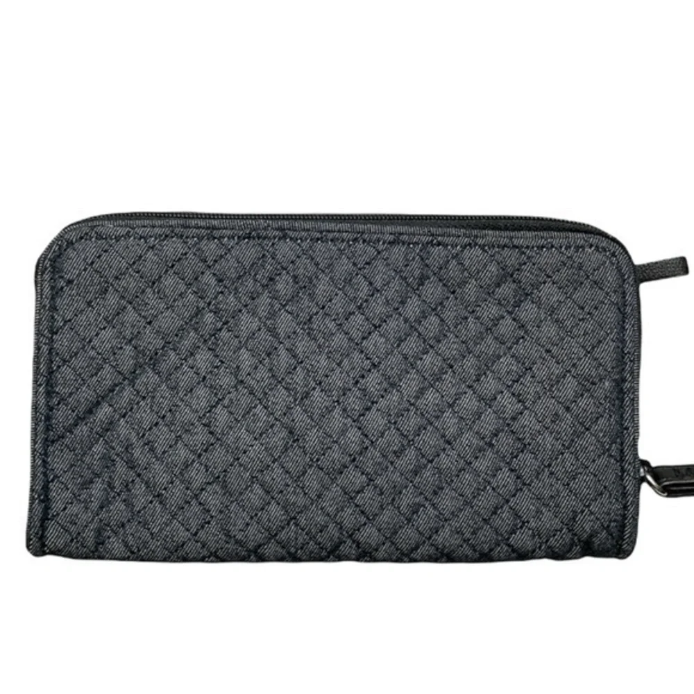 Vera Bradley dark denim zipper quilted wristet wallet